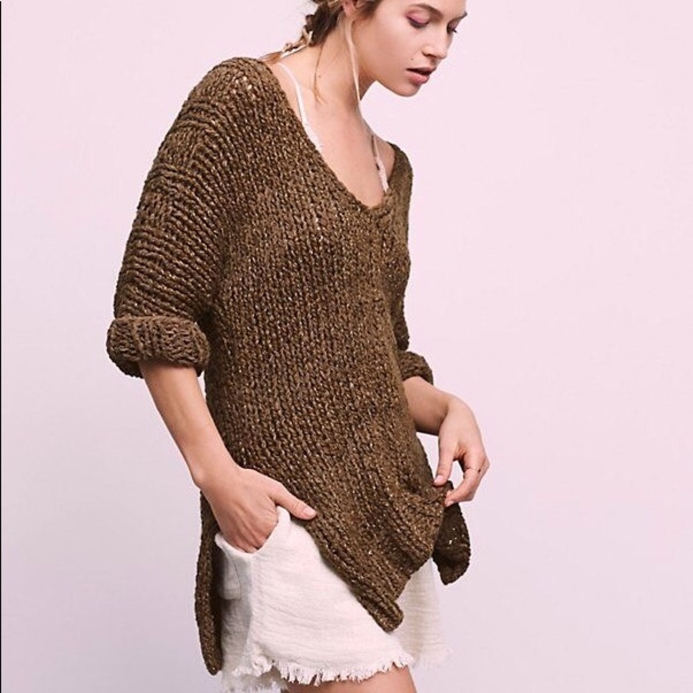 Free People Oversized V Neck Knit Sweater